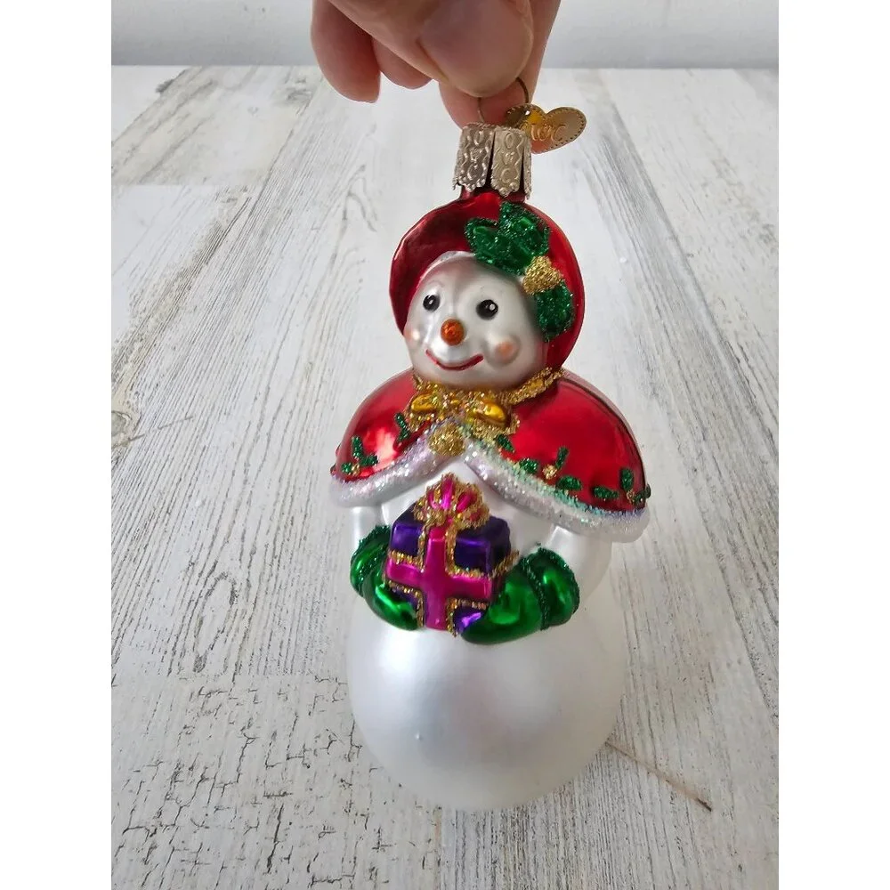 Old world OWC Mrs Claus‎ snowman glass present ornament Xmas tree